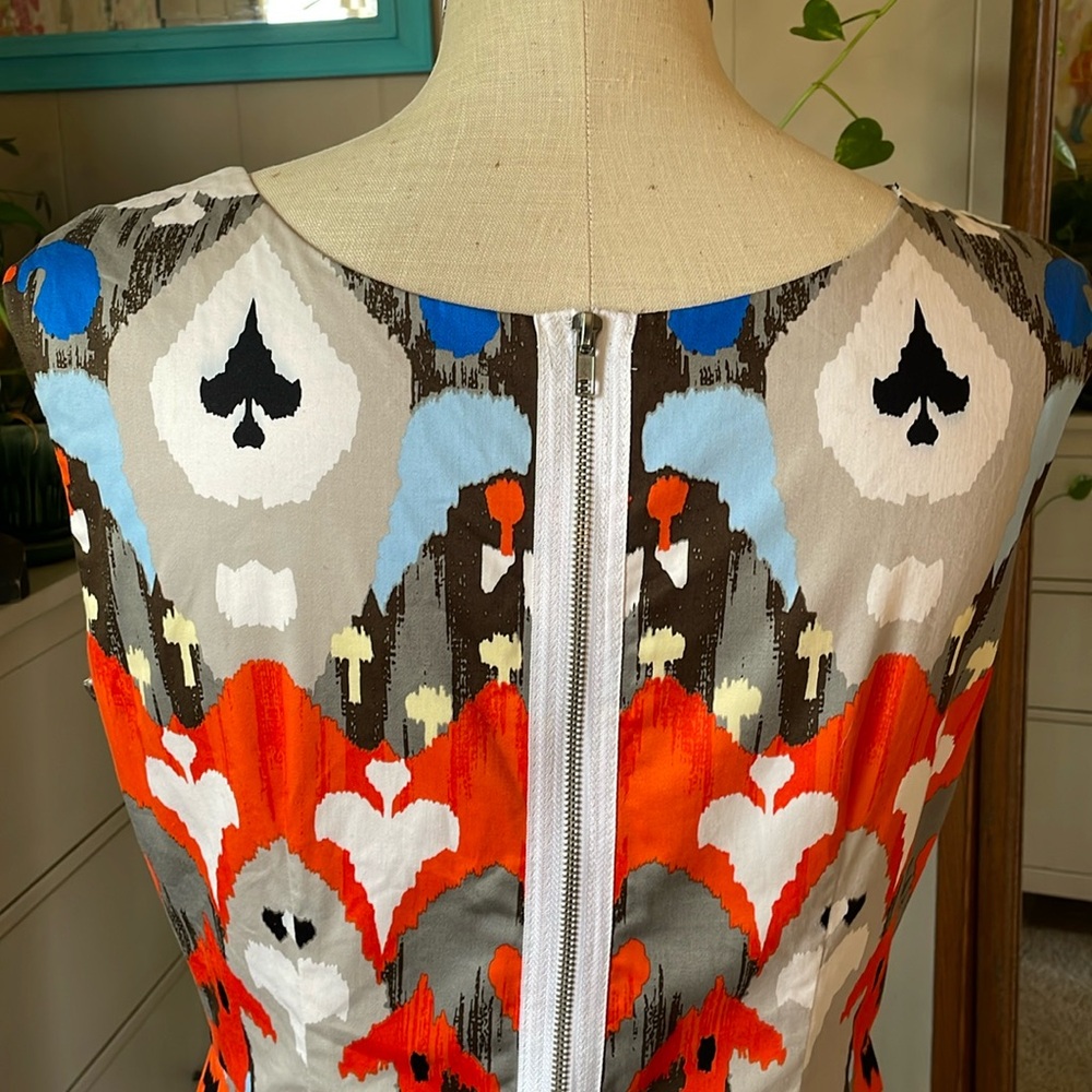 Maggy London Blue & Orange Geometric Print Sleeveless Women's Sheath Dress Sz 14 - Picture 9 of 11
